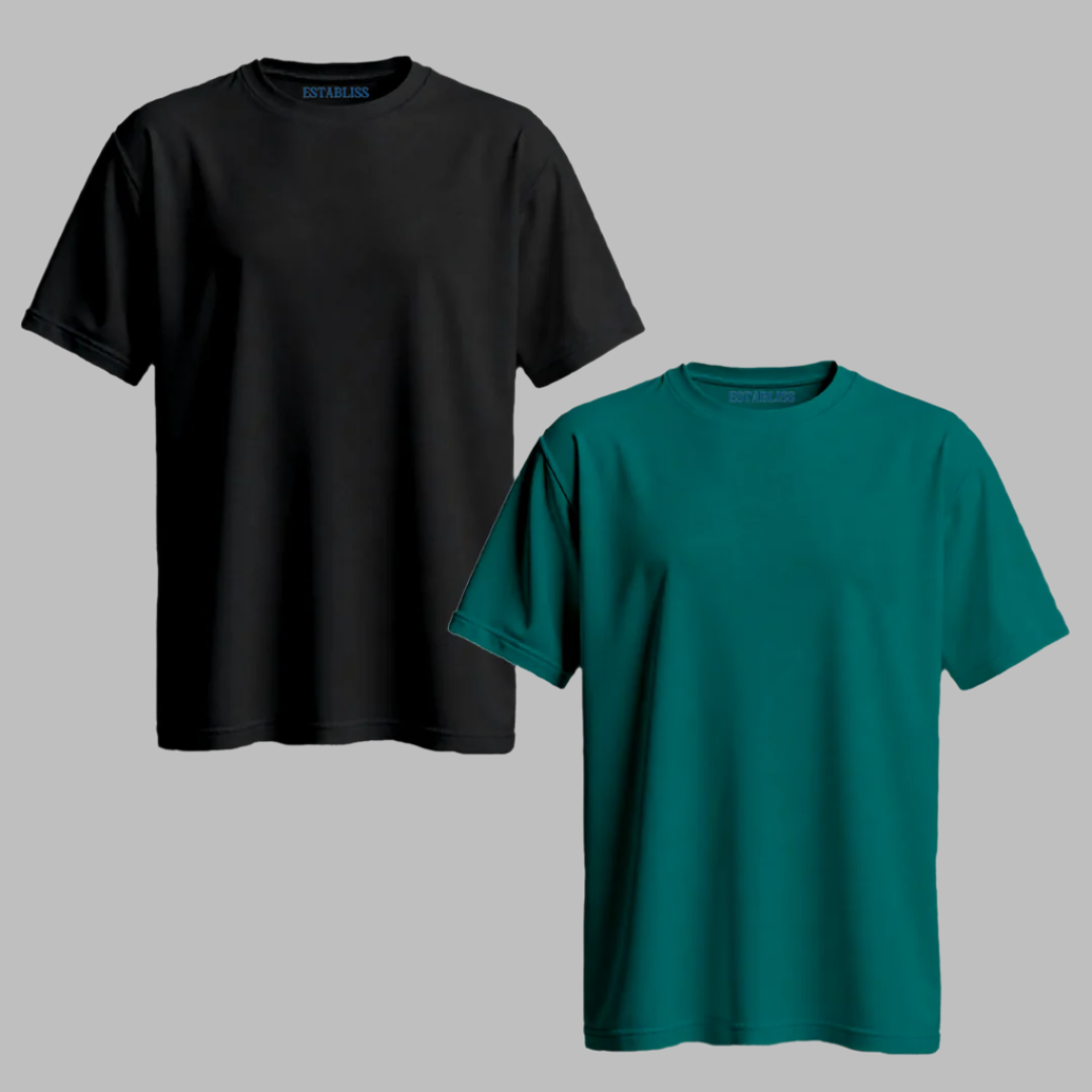 Establiss Pack Of 2 CEO T-shirts- Black, Aqua Teal