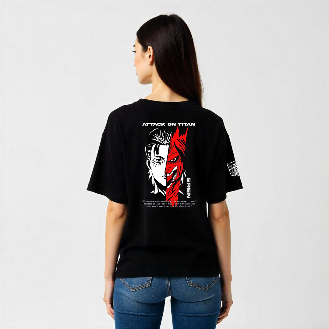 Establiss Attack On Titan- Eren Oversized Black T-shirt