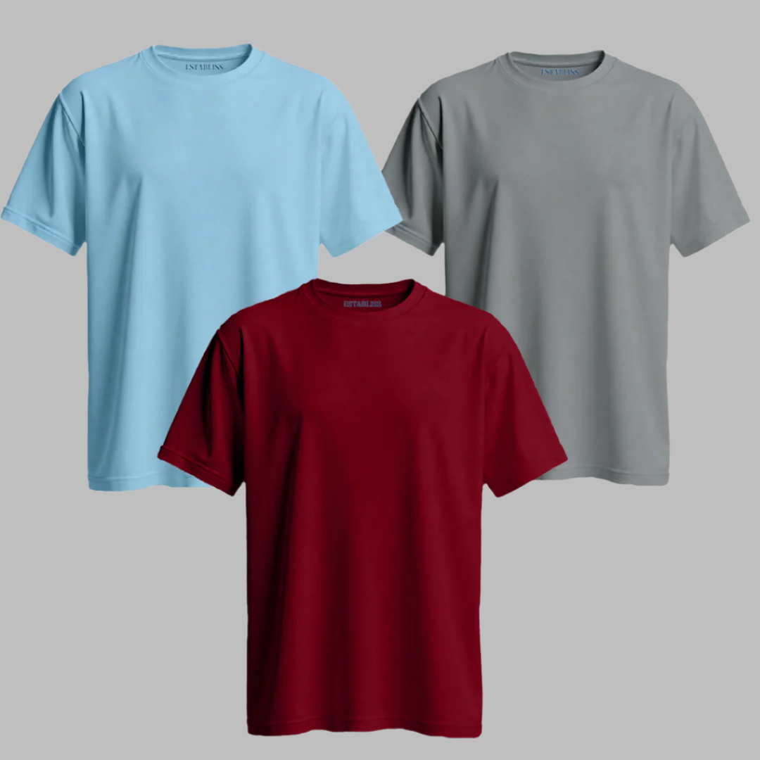 Establiss Pack Of 3 CEO T-shirts- Grey, Maroon, Sky Blue