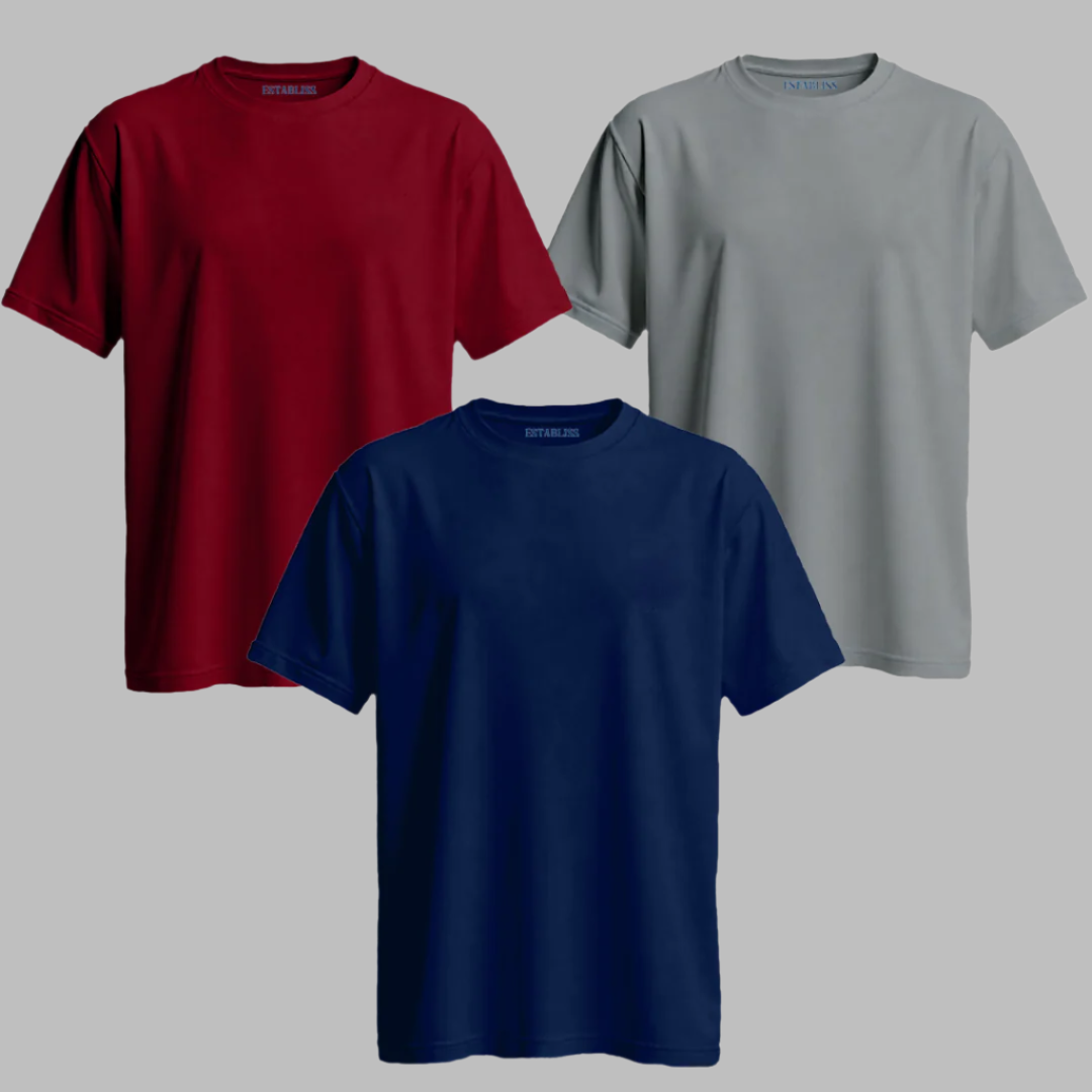 Establiss Pack Of 3 CEO T-shirts- Grey, Maroon, Navy Blue