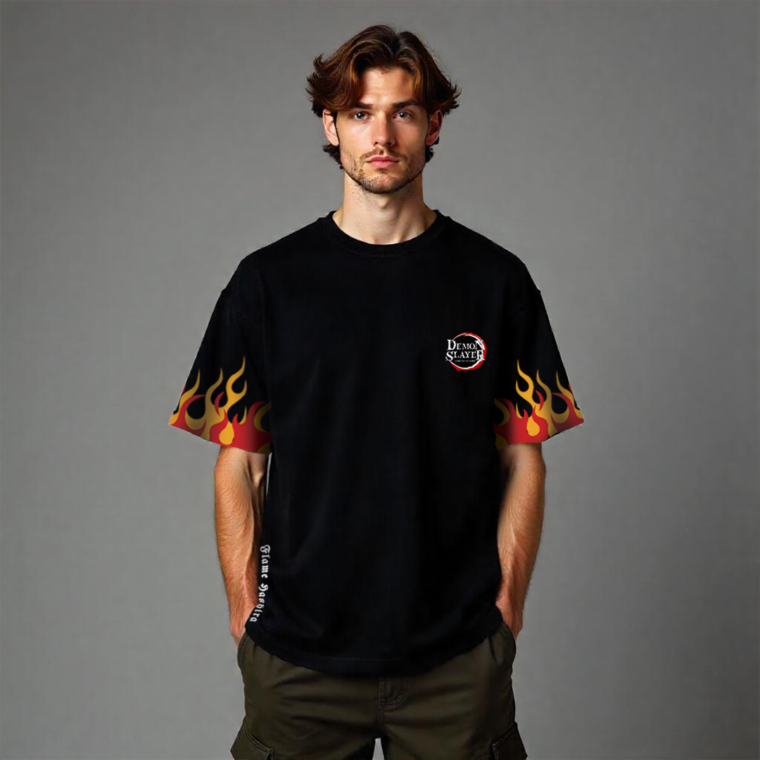 Establiss Demon Slayer: Flame Hashira Oversized Black T-shirt