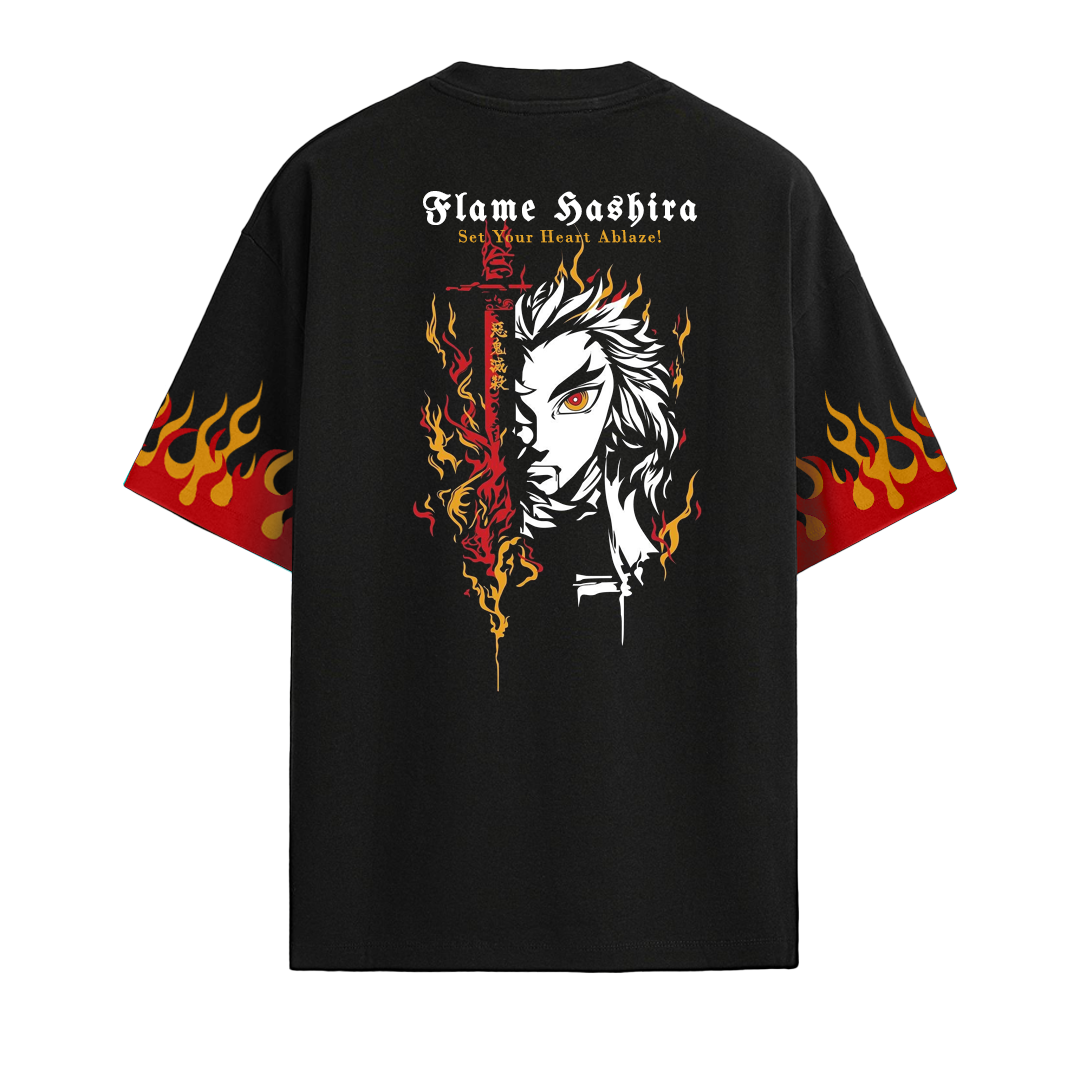 Establiss Demon Slayer: Flame Hashira Oversized Black T-shirt