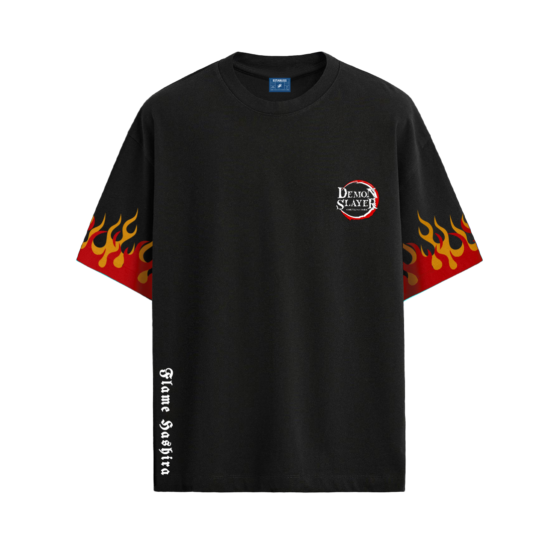 Establiss Demon Slayer: Flame Hashira Oversized Black T-shirt
