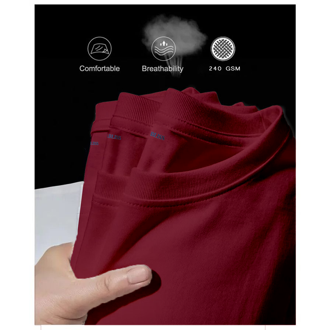 Maroon T-shirt |Ultra Premium Fabric|240 GSM| Cotton French Terry| Regular Fit| Men& Women|